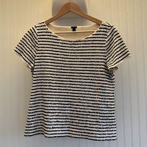 J. Crew Black and White Striped Sequin T Shirt - M